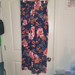 Bar III Floral Pants in Navy and Pink, Adjustable Waist, XL NWT